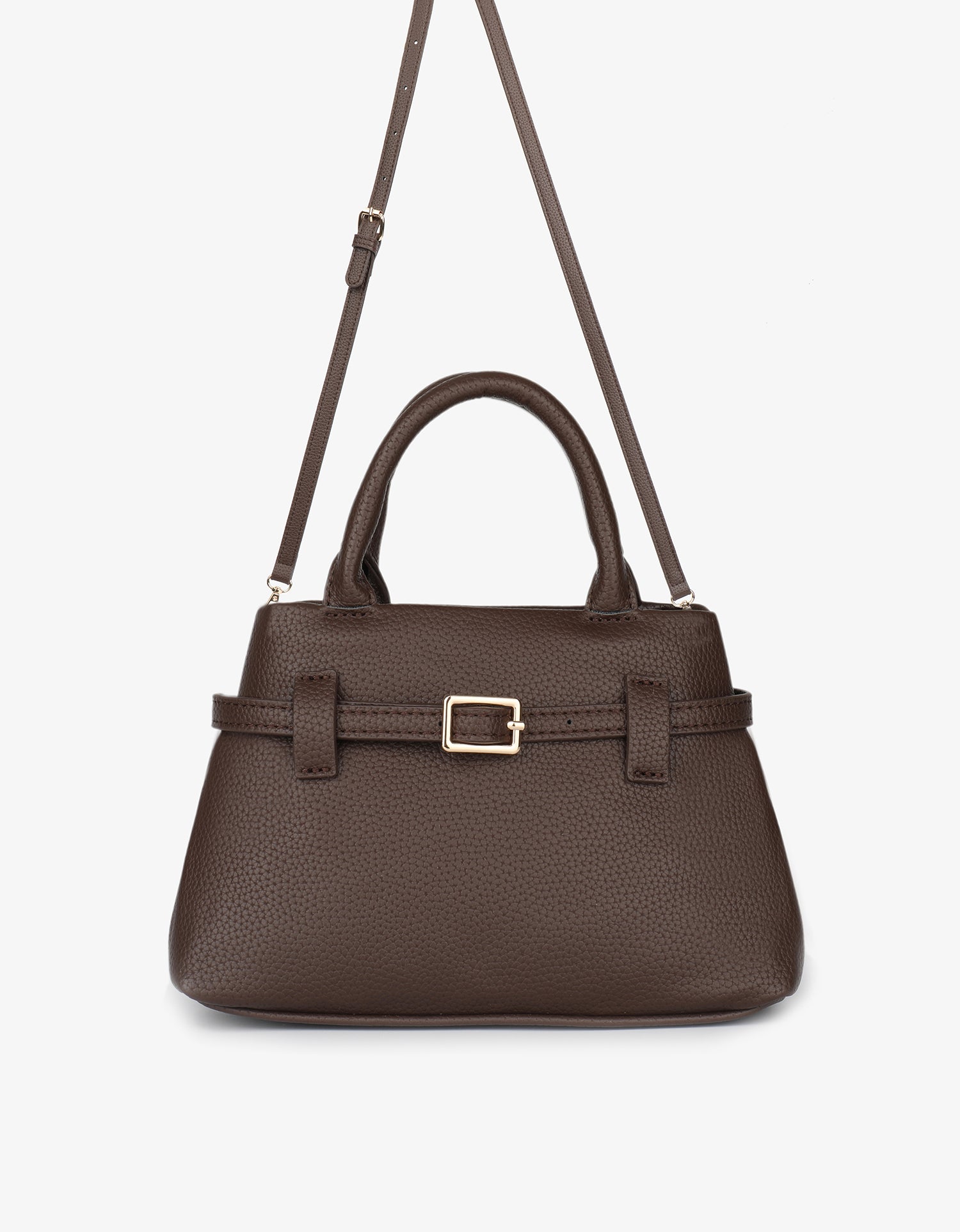 Front brown handbag with a strap_Remi and Reid
