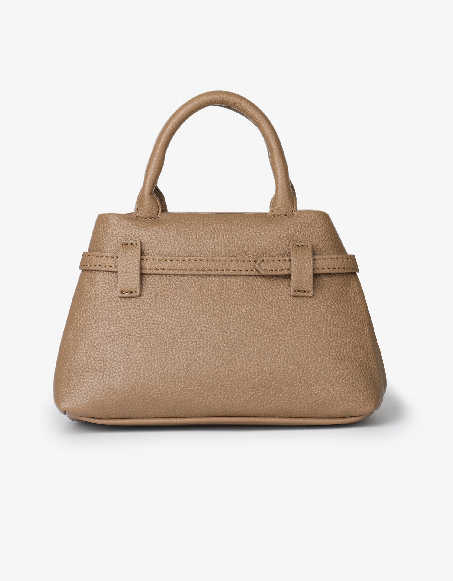 back view leather taupe handbag with strap detail_Remi and Reid