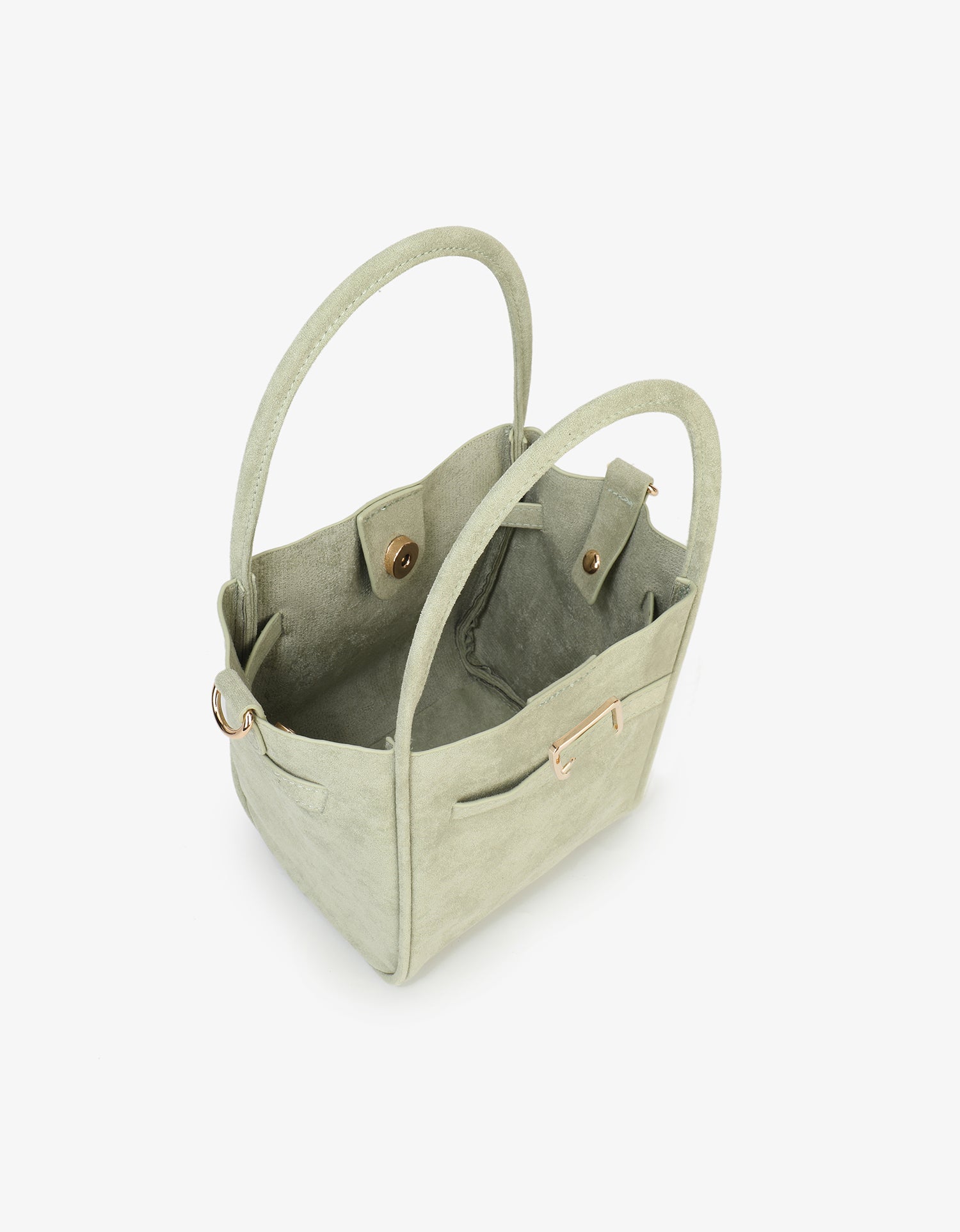 HOLLACE MINI TOTE FAUX SUEDE BUCKLE CELADON