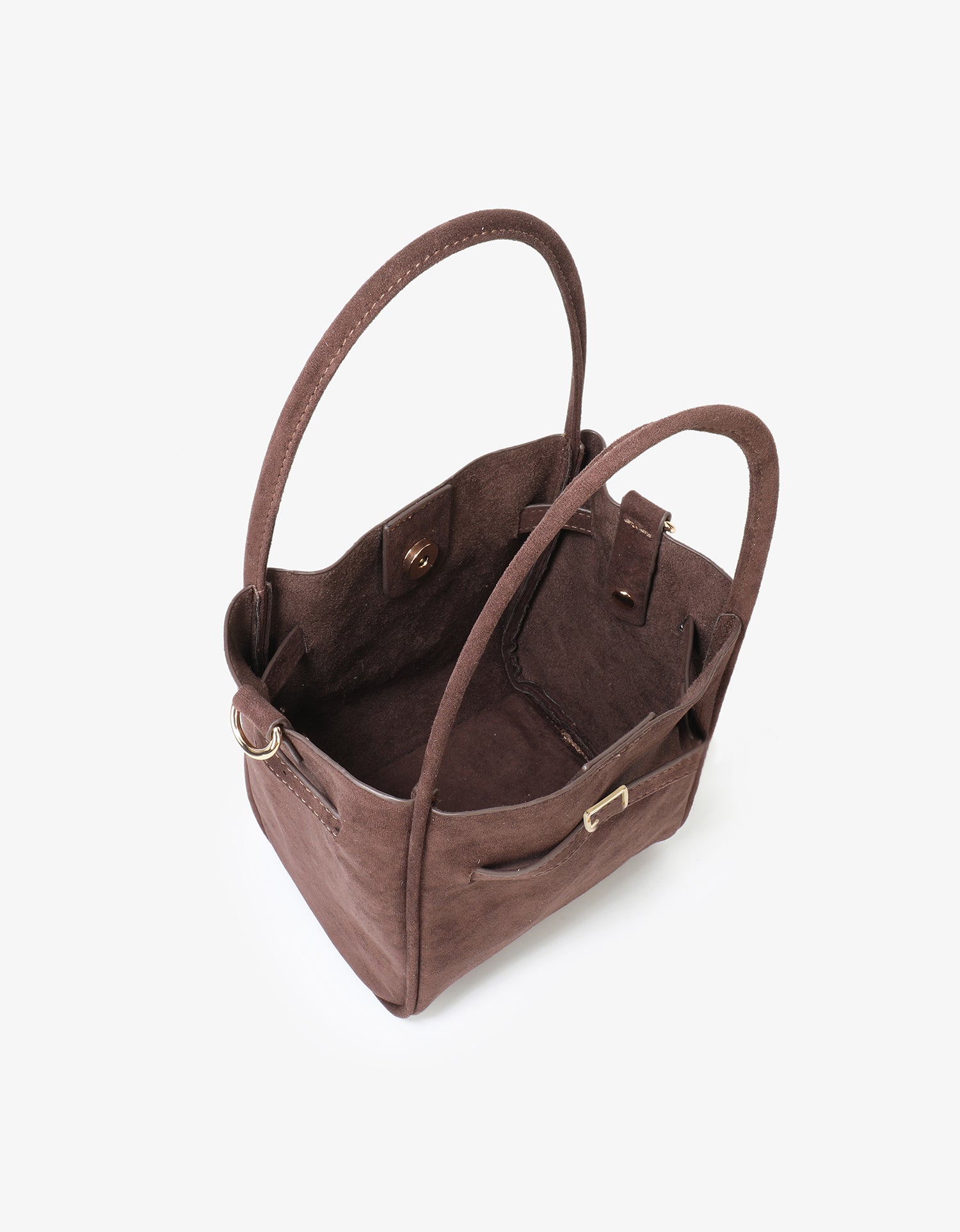 HOLLACE MINI TOTE FAUX SUEDE BUCKLE CHOCOLATE