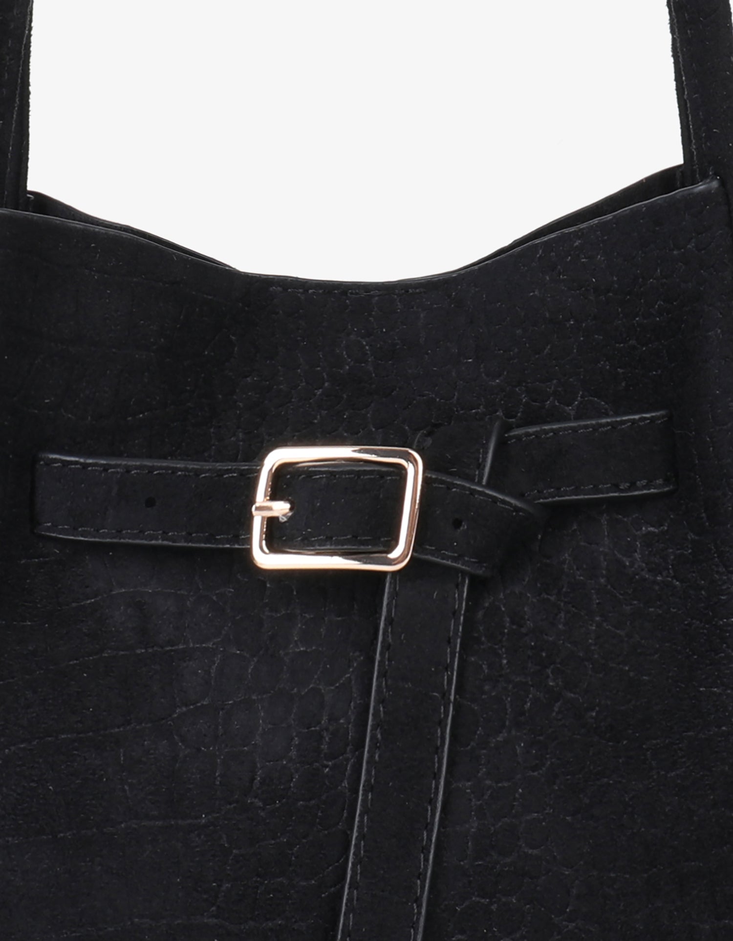 HOLLACE MINI TOTE FAUX SUEDE CROC BUCKLE BLACK