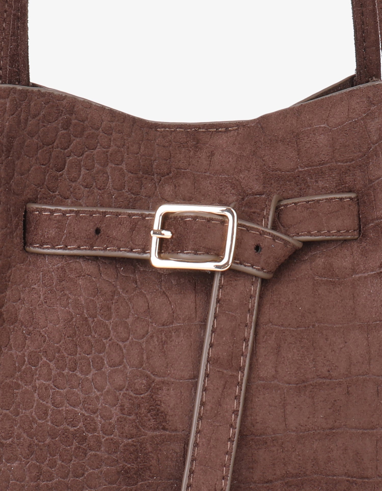 HOLLACE MINI TOTE FAUX SUEDE CROC BUCKLE CHOCOLATE