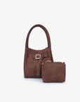 HOLLACE MINI TOTE FAUX SUEDE CROC BUCKLE CHOCOLATE