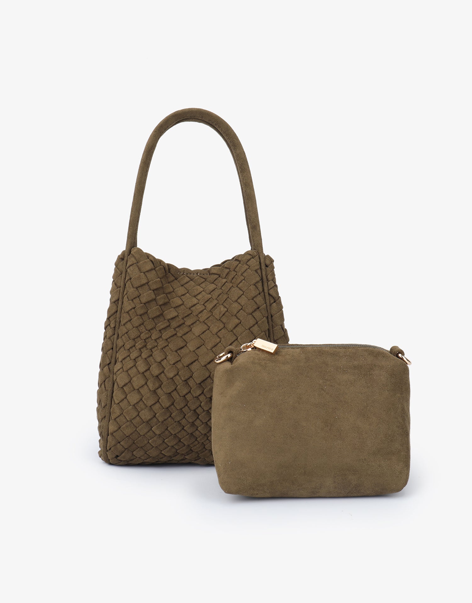 HOLLACE MINI TOTE WOVEN FAUX SUEDE OLIVE