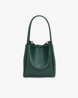 A green mini tote handbag with two handles and a front zipper closure_Remi and Reid
