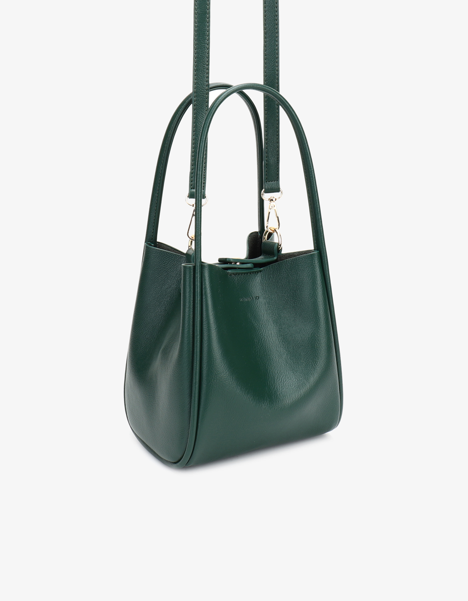 A green mini tote handbag with two handles and a front zipper closure_Remi and Reid