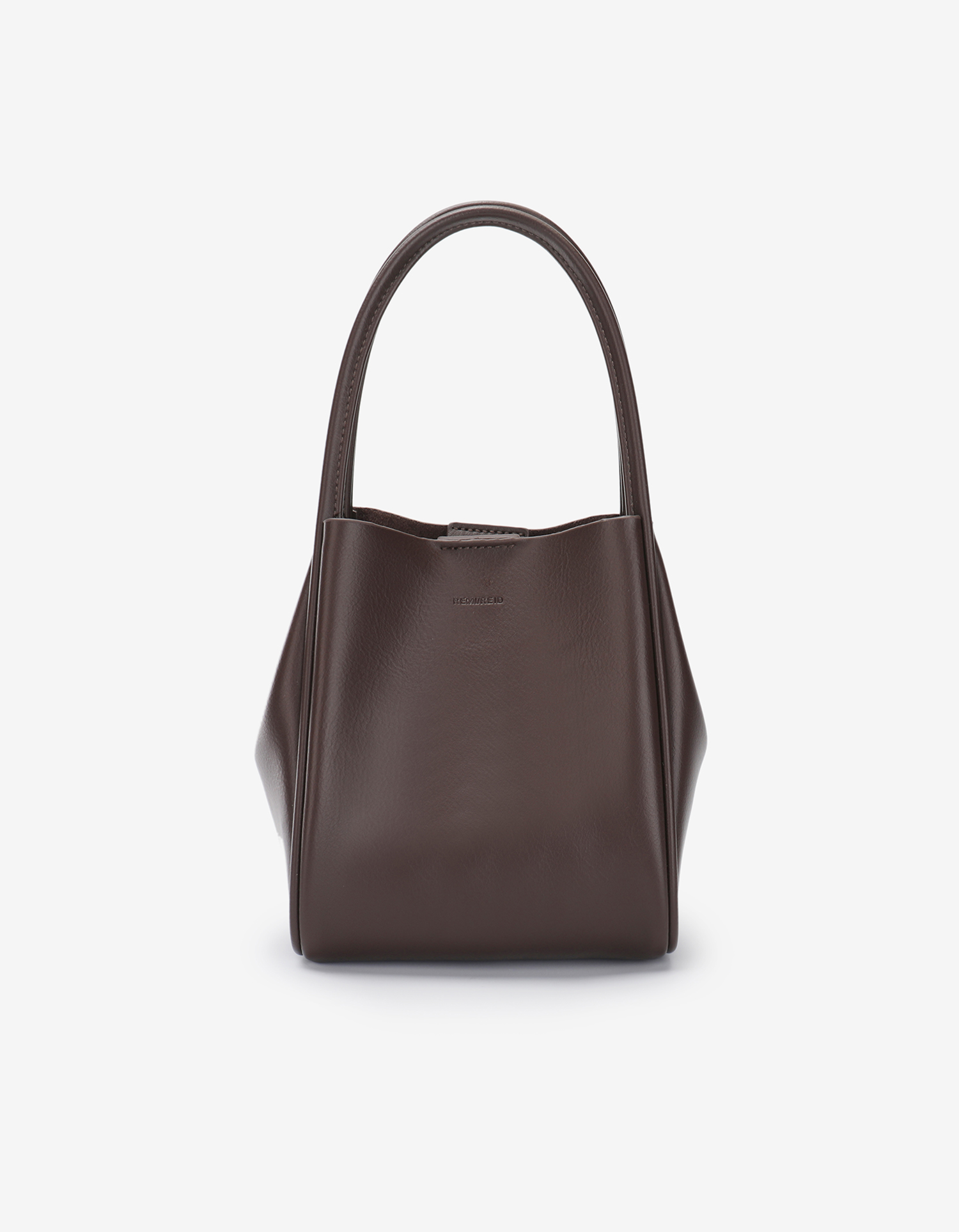 A brown mini tote handbag with two handles and a front pocket by Remi and Reid.