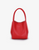 A red mini tote handbag with two handles and a detachable crossbody strap by Remi and Reid.