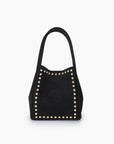 Chic black bucket handbag with gold studs design_Remi and Reid