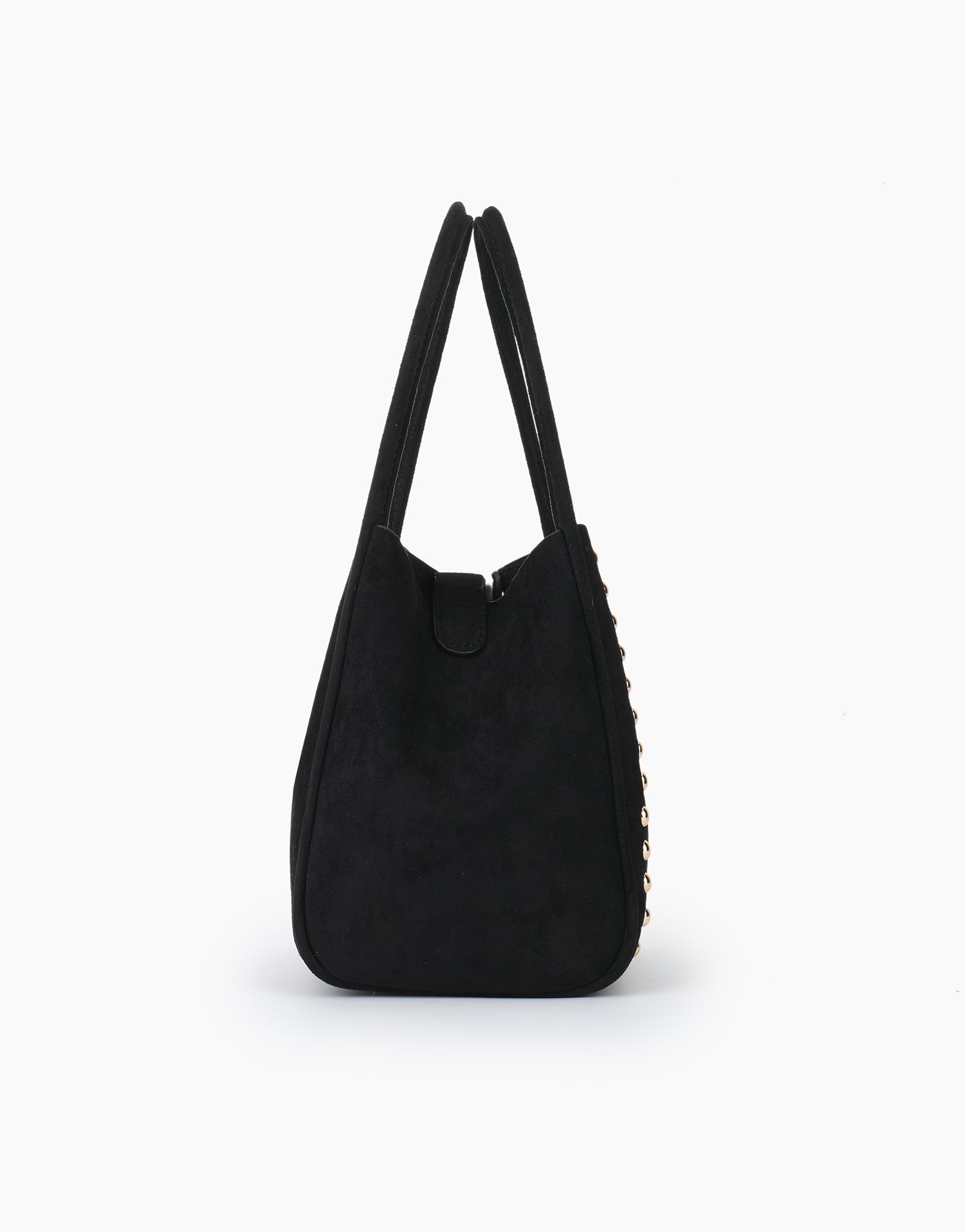 Side details of black bucket bag with top handles_Remi and Reid