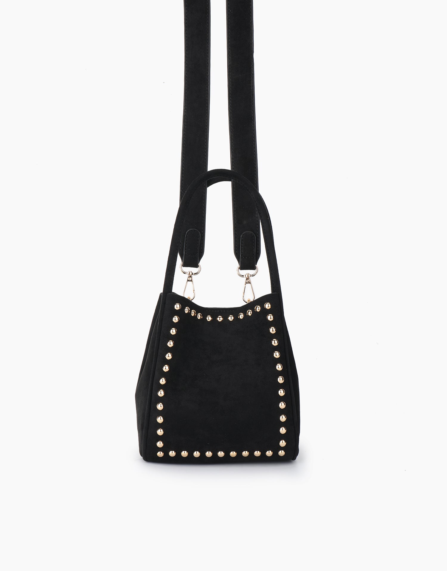 Black mini faux suede handbag with shoulder strap_Remi and Reid