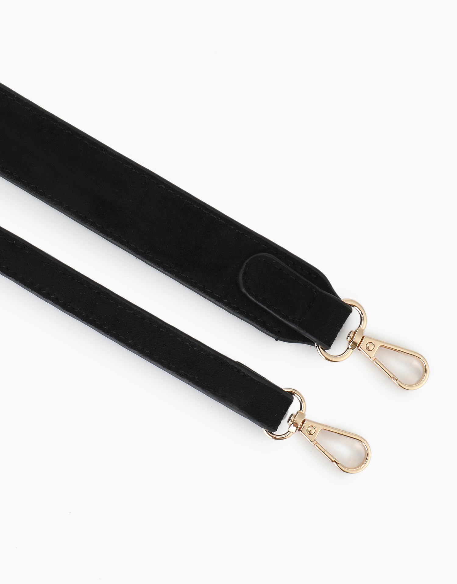 Black velvet faux suede strap with gold hardware_Remi and Reid