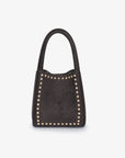Studded brown faux suede mini tote bag_Remi and Reid
