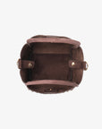 Interior of brown mini bag with snap closure_Remi and Reid