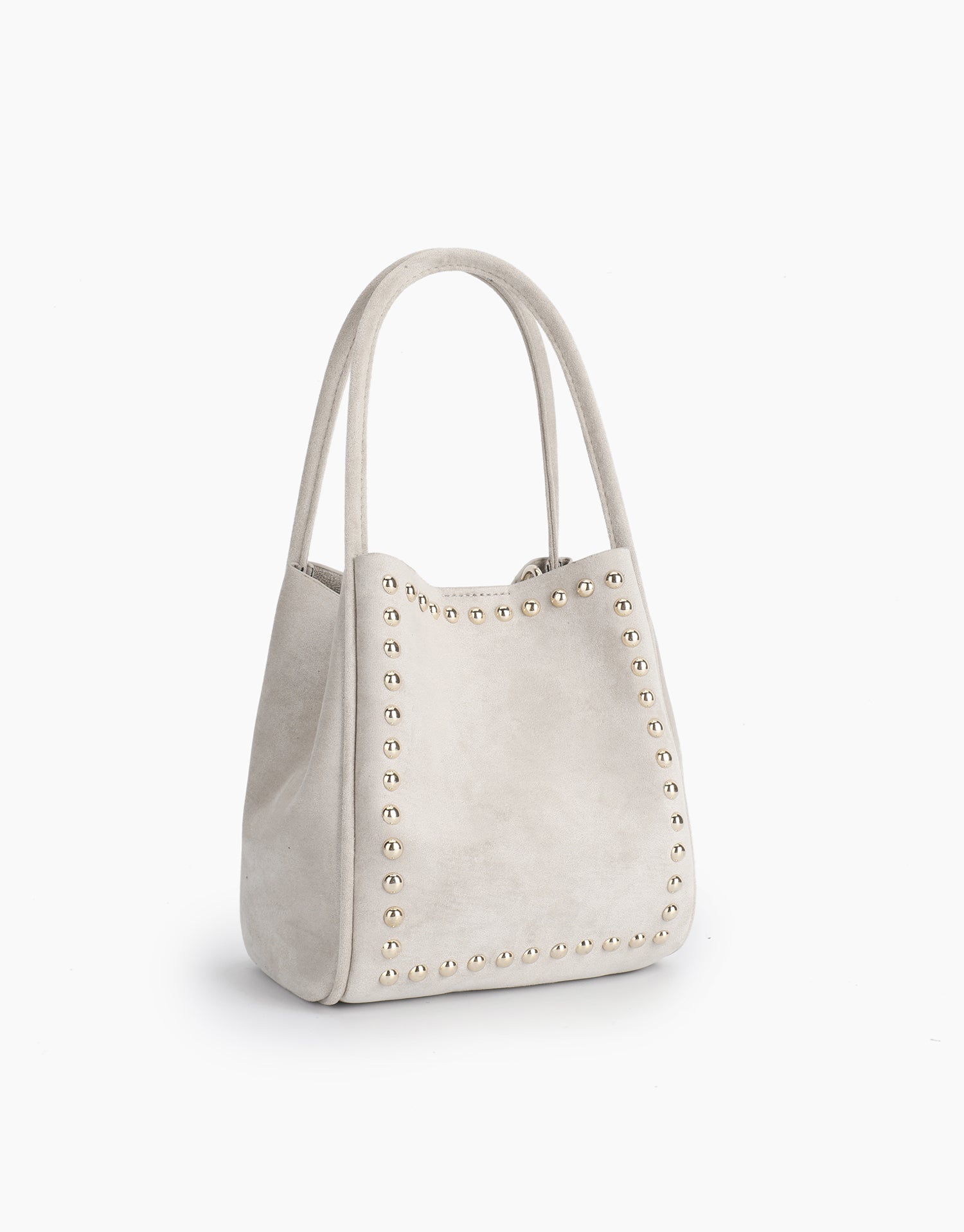 Cream white handbag with gold studs design_Remi and Reid