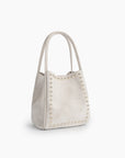 Cream white handbag with gold studs design_Remi and Reid
