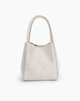 Back details of cream white mini faux suede handbag_Remi and Reid