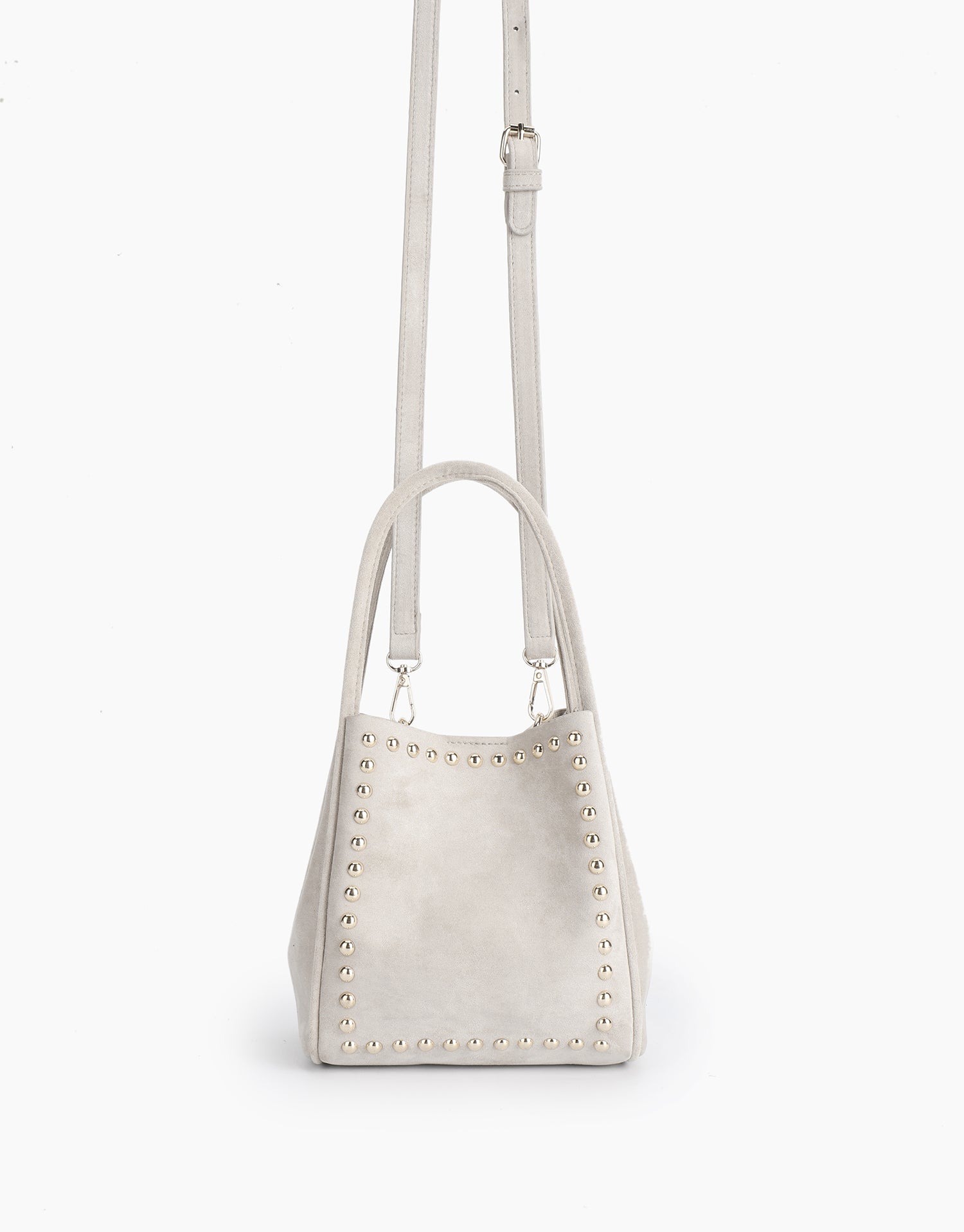Cream white handbag with studded details and body strap_Remi and Reid