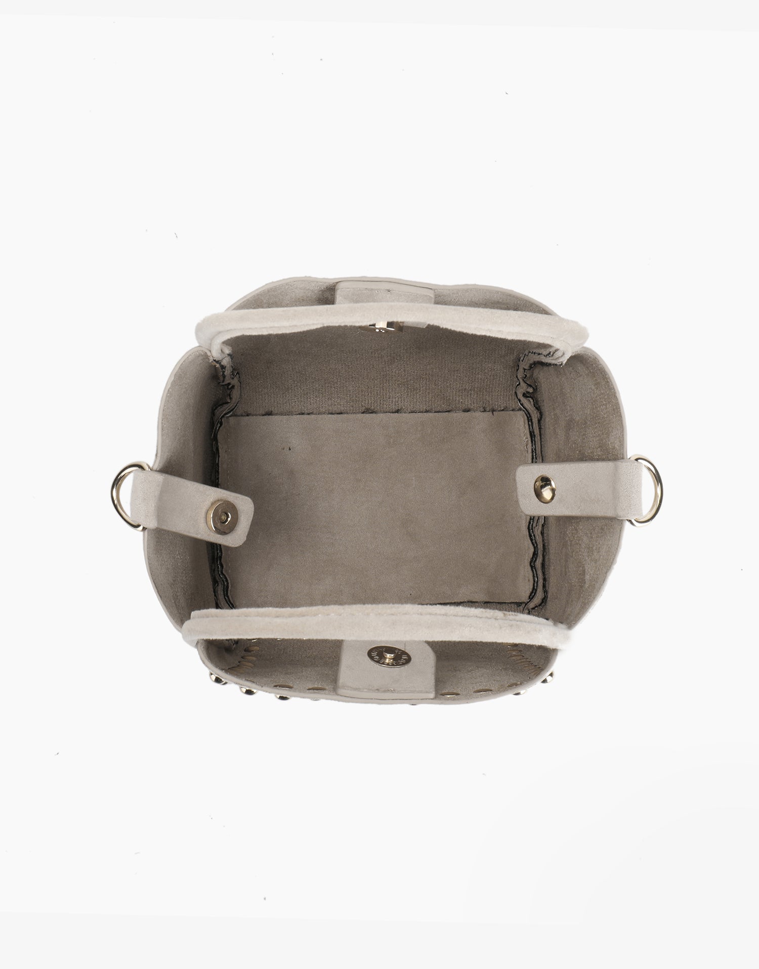 Spacious interior of faux suede mini tote bag_Remi and Reid