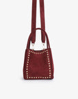 Studded wine red handbag with shoulder strap_Remi and Reid