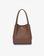A taupe-colored mini tote handbag with two handles and a detachable crossbody strap by Remi and Reid.