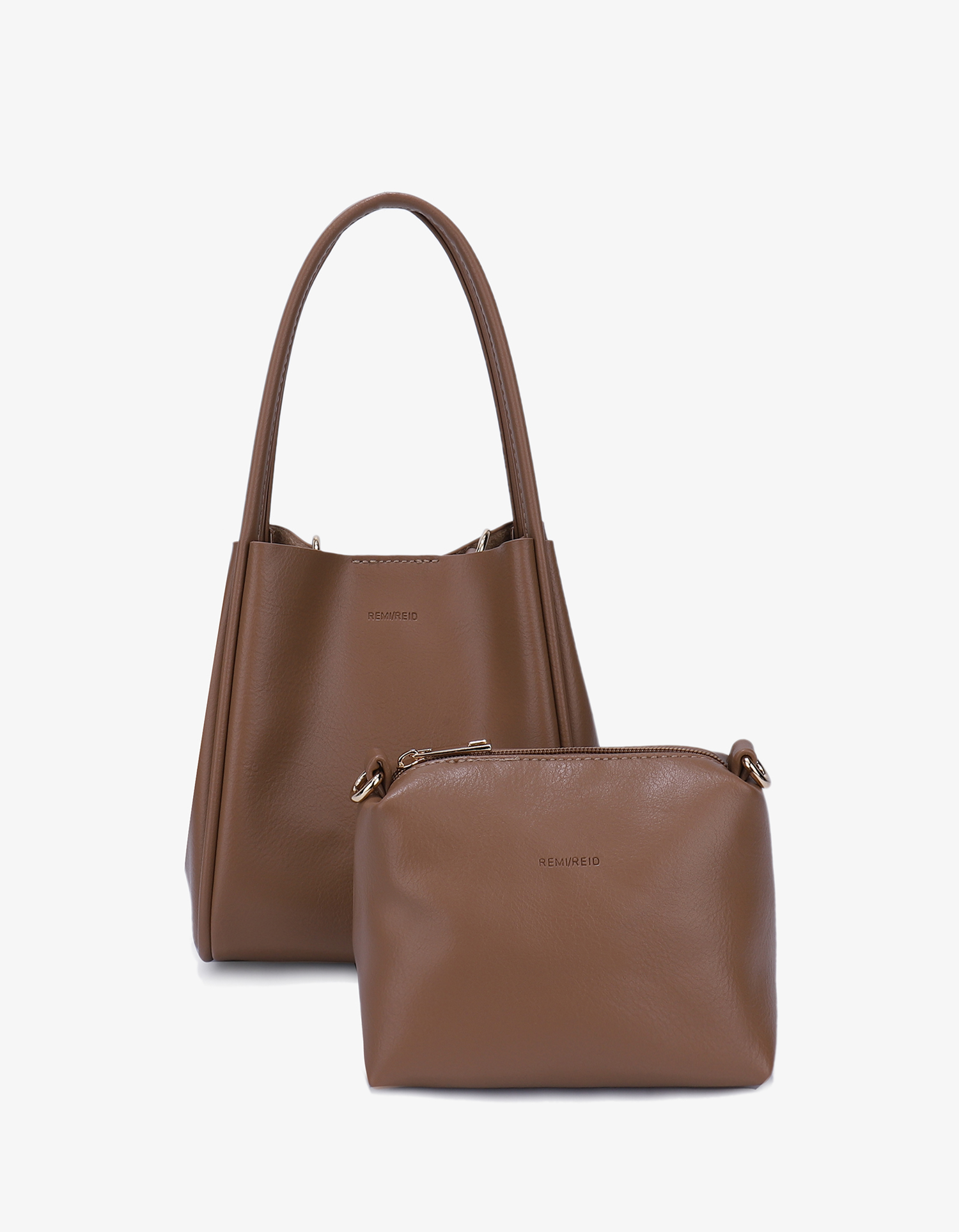 Hollace mini tote with matching zippered pouch in taupe by Remi and Reid.