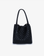 A black mini tote woven handbag with two handles by Remi and Reid.