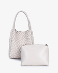 Hollace minit woven tote bag in cream with matching pouch by Remi and Reid.