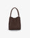 Remi and Reid Hollace Mini Tote in espresso brown woven vegan leather with a rounded top handle.