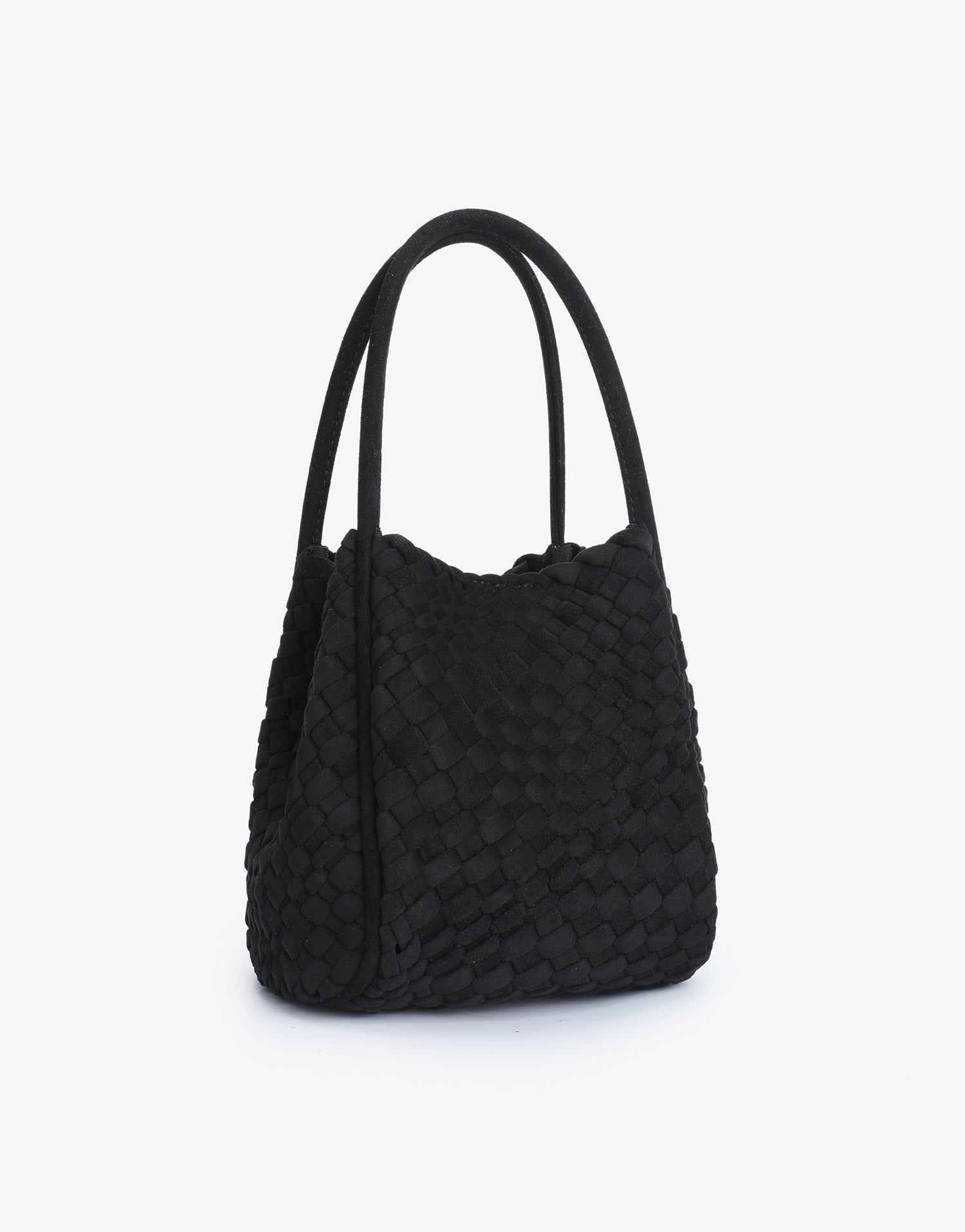 Black mini woven faux suede handbag_Remi and Reid