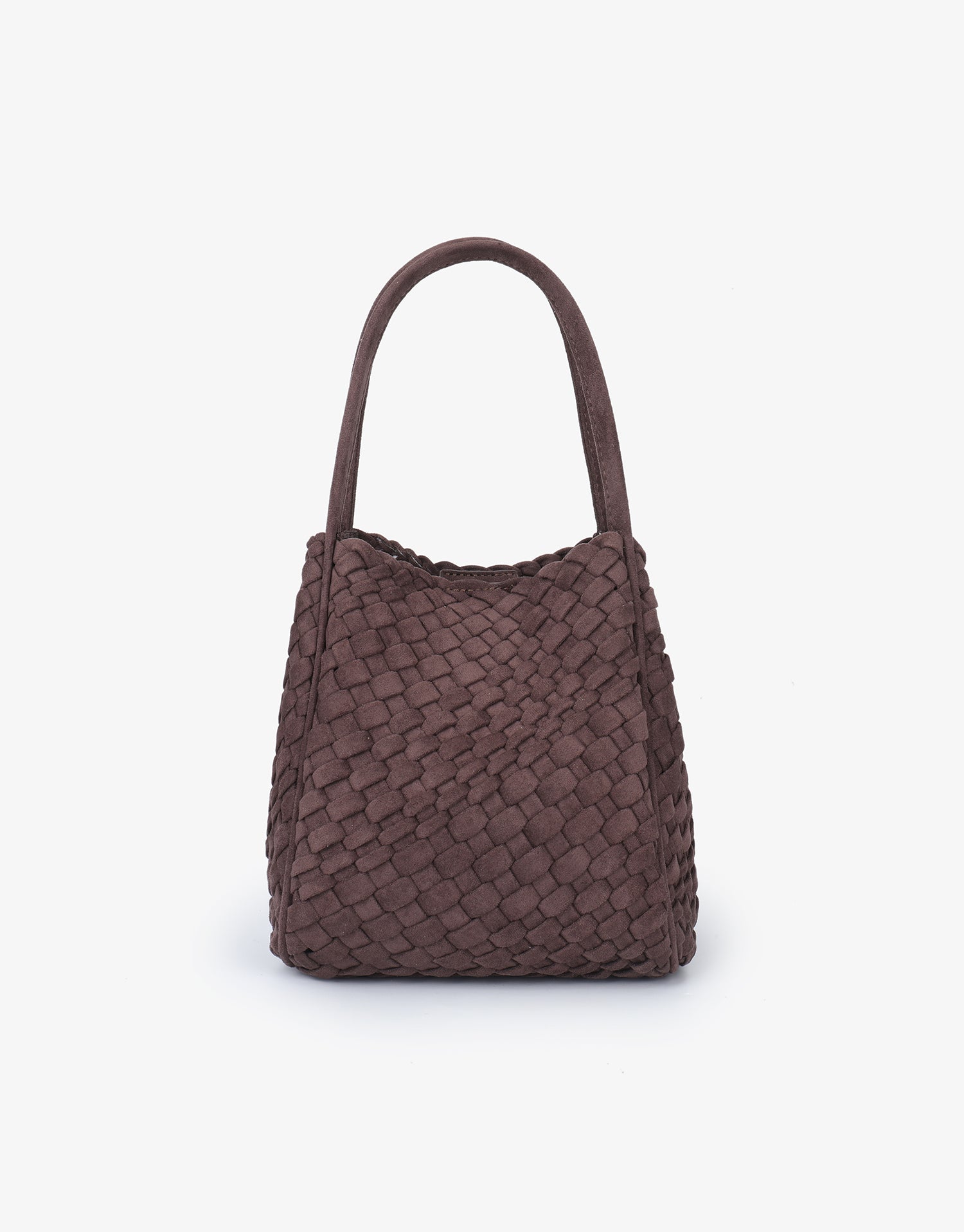 Brown woven faux suede mini tote bag_Remi and Reid