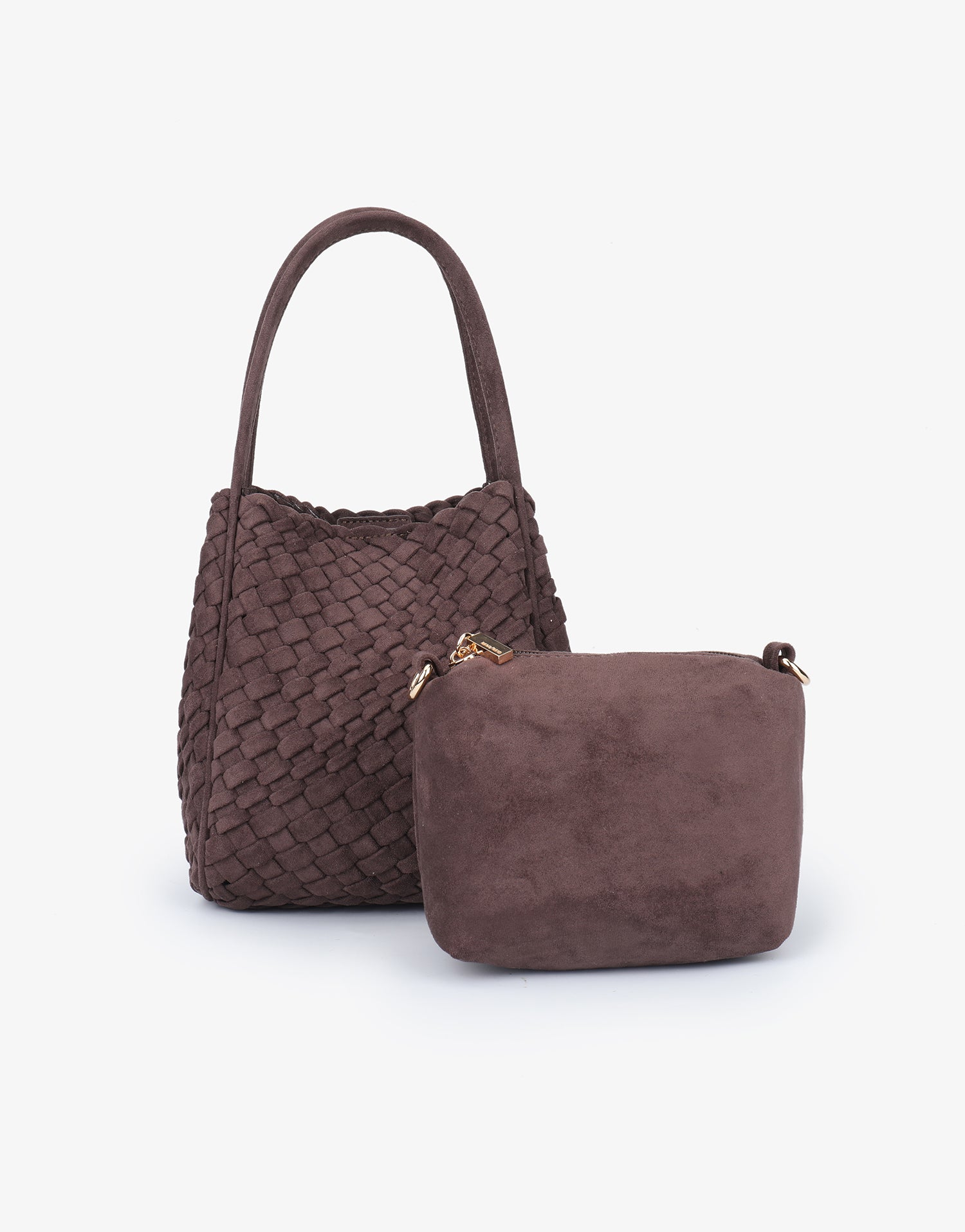 Brown woven handbag and matching pouch_Remi and Reid