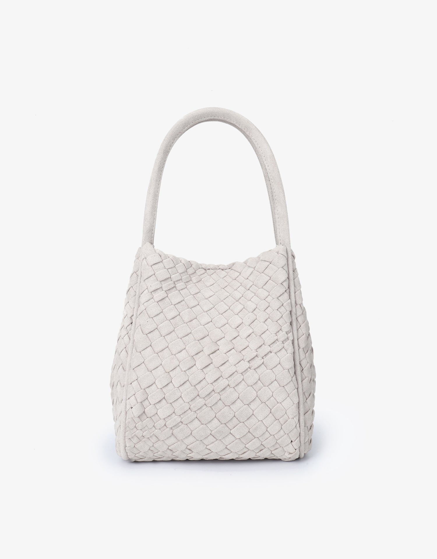 Cream white woven faux suede mini handbag_Remi and Reid