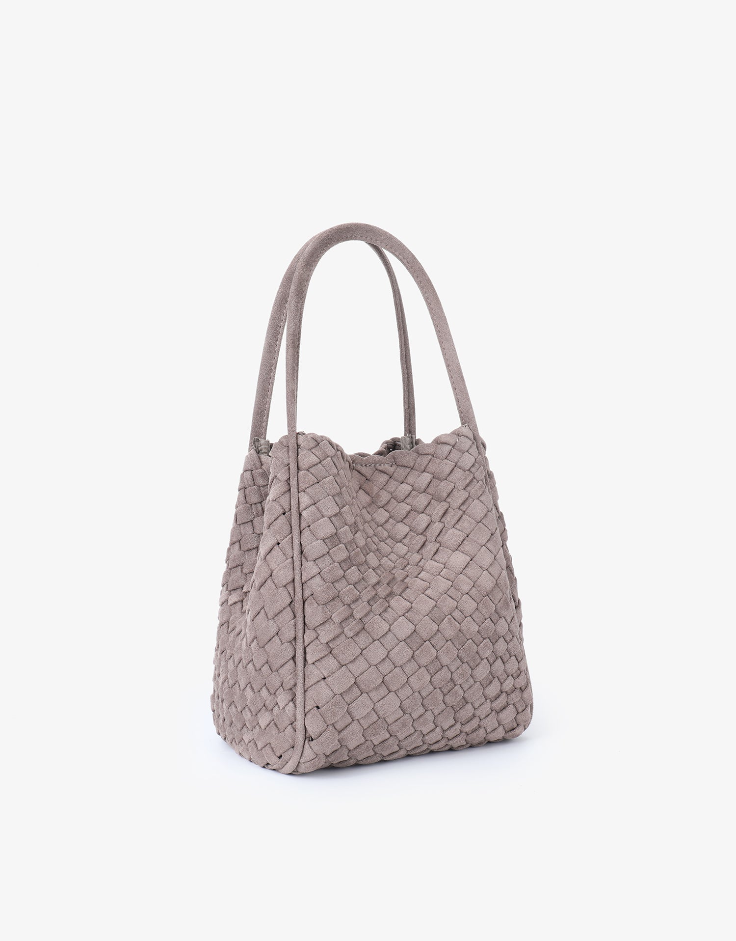 Dark taupe mini woven faux suede tote handbag_Remi and Reid