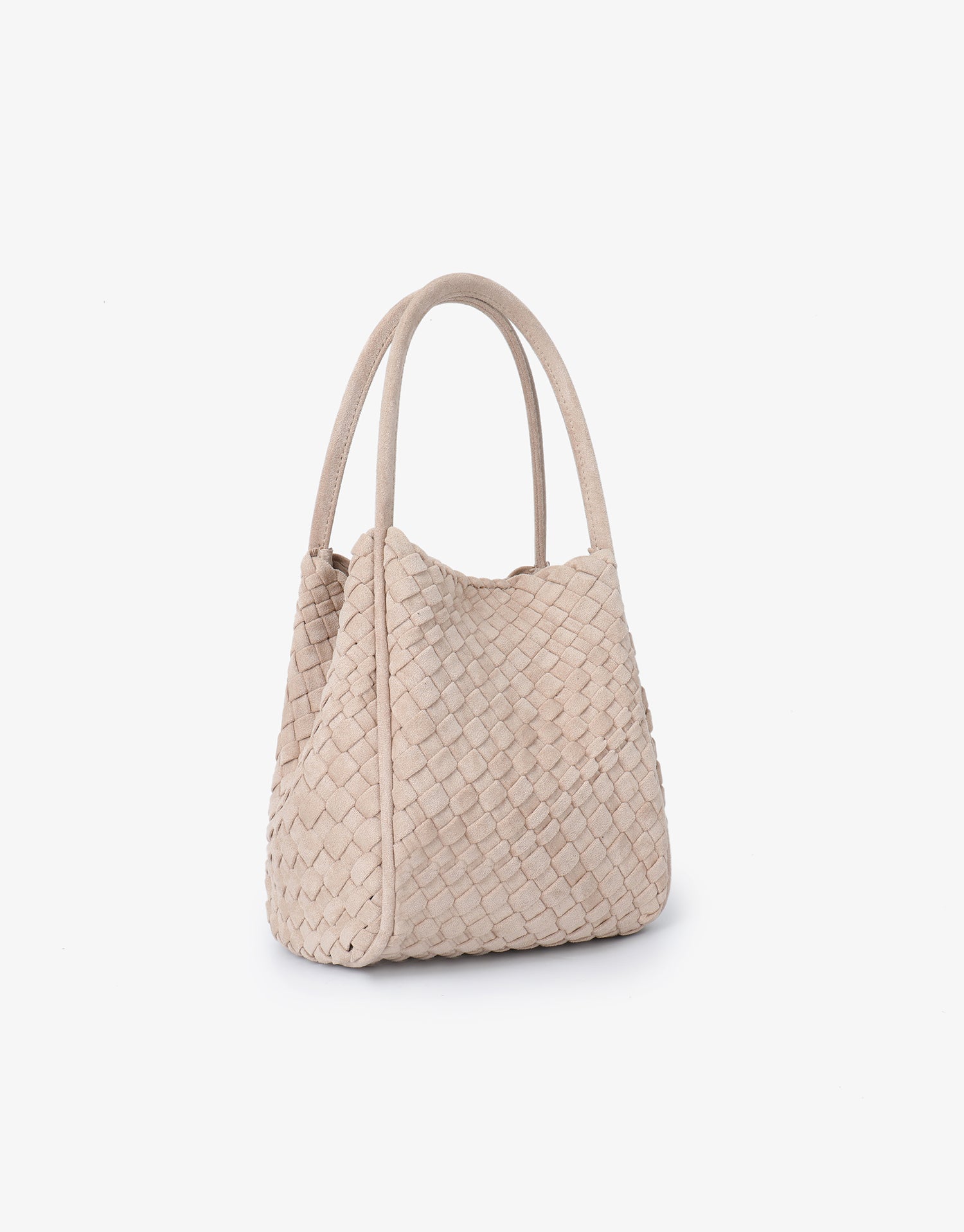 Beige woven faux suede mini handbag_Remi and Reid