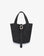 Black faux suede bucket bag with buckle strap design_Remi and Reid