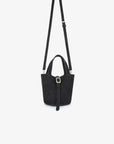 Black faux suede bucket bag with crossbody strap_Remi and Reid