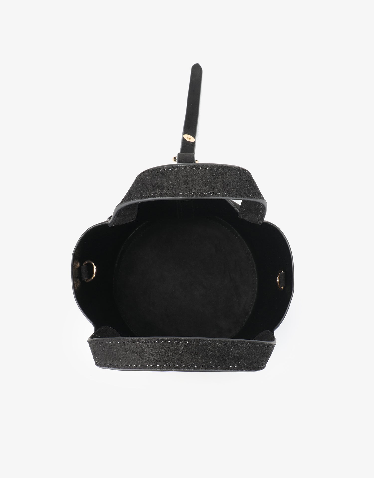 Interior view of mini bucket bag with magnet snap closure_Remi and Reid