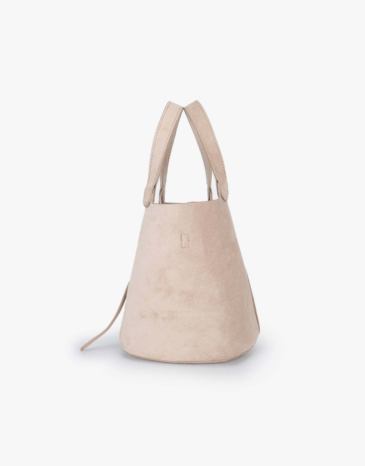 Cream beige bucket bag in side view_Remi and Reid