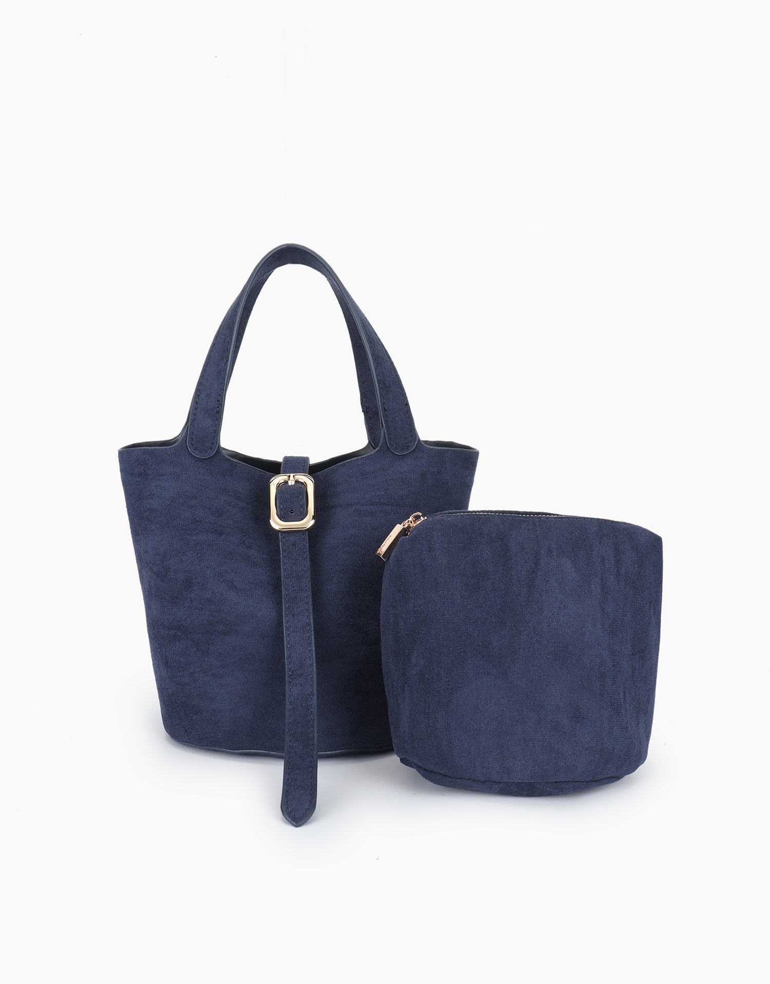 Navy blue handbag with matching pouch_Remi and Reid