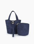 Navy blue handbag with matching pouch_Remi and Reid