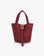 Wine red small bucket handbag with gold buckle strap design_Remi and Reid