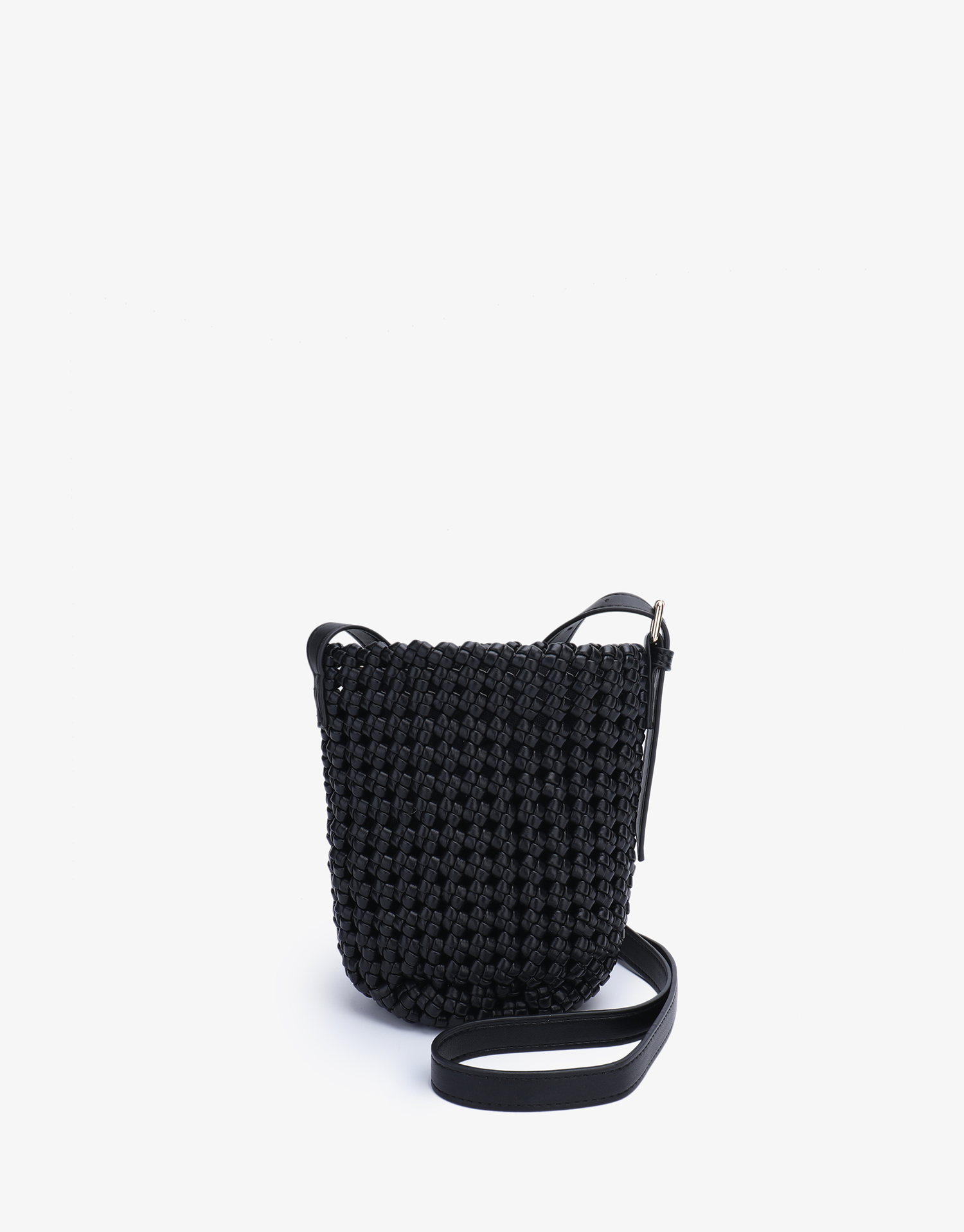 KALANI WOVEN BUCKET BAG MINI BLACK