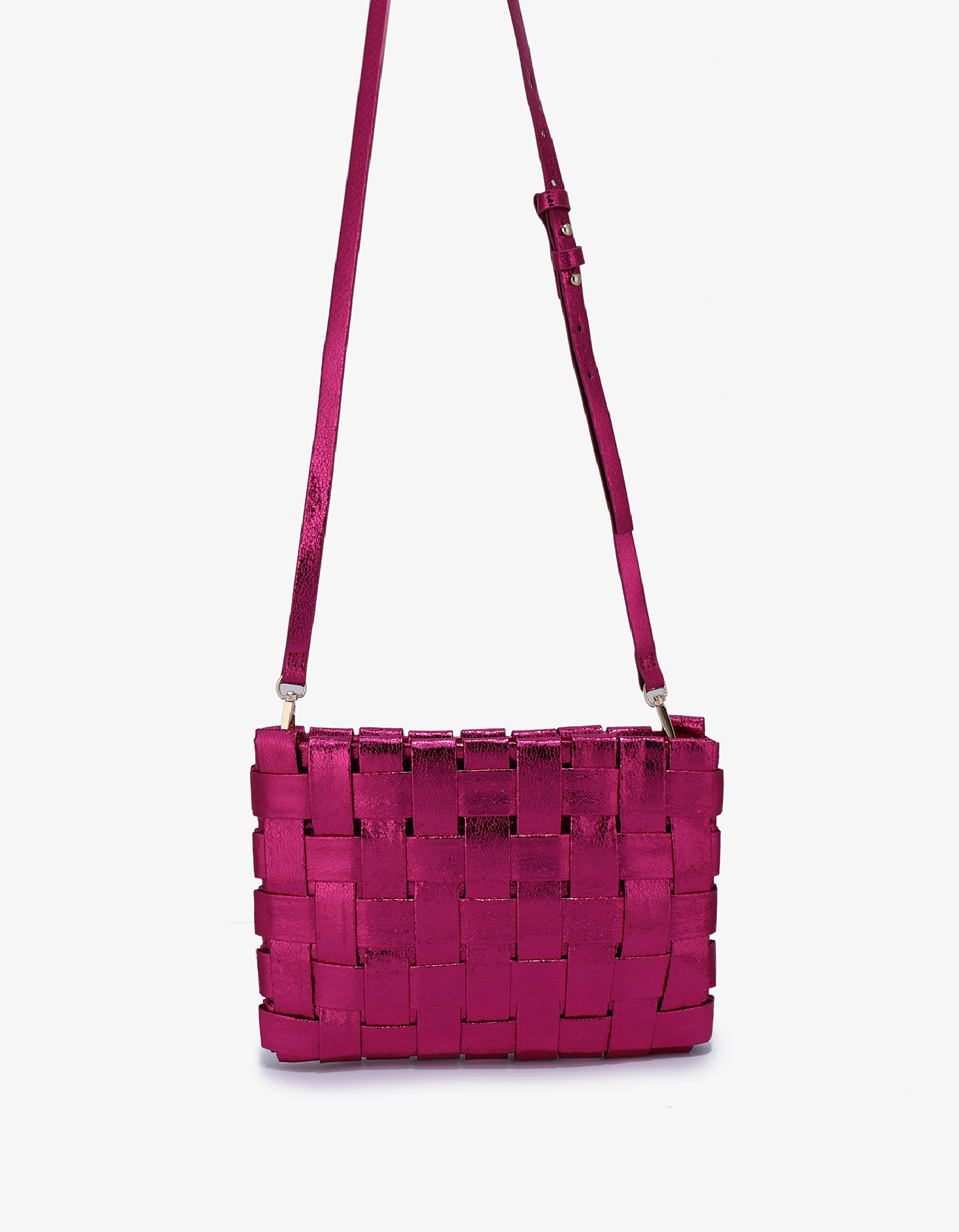 LINDY CLUTCH WOVEN LARGE HI SHINE METALLIC MAGENTA