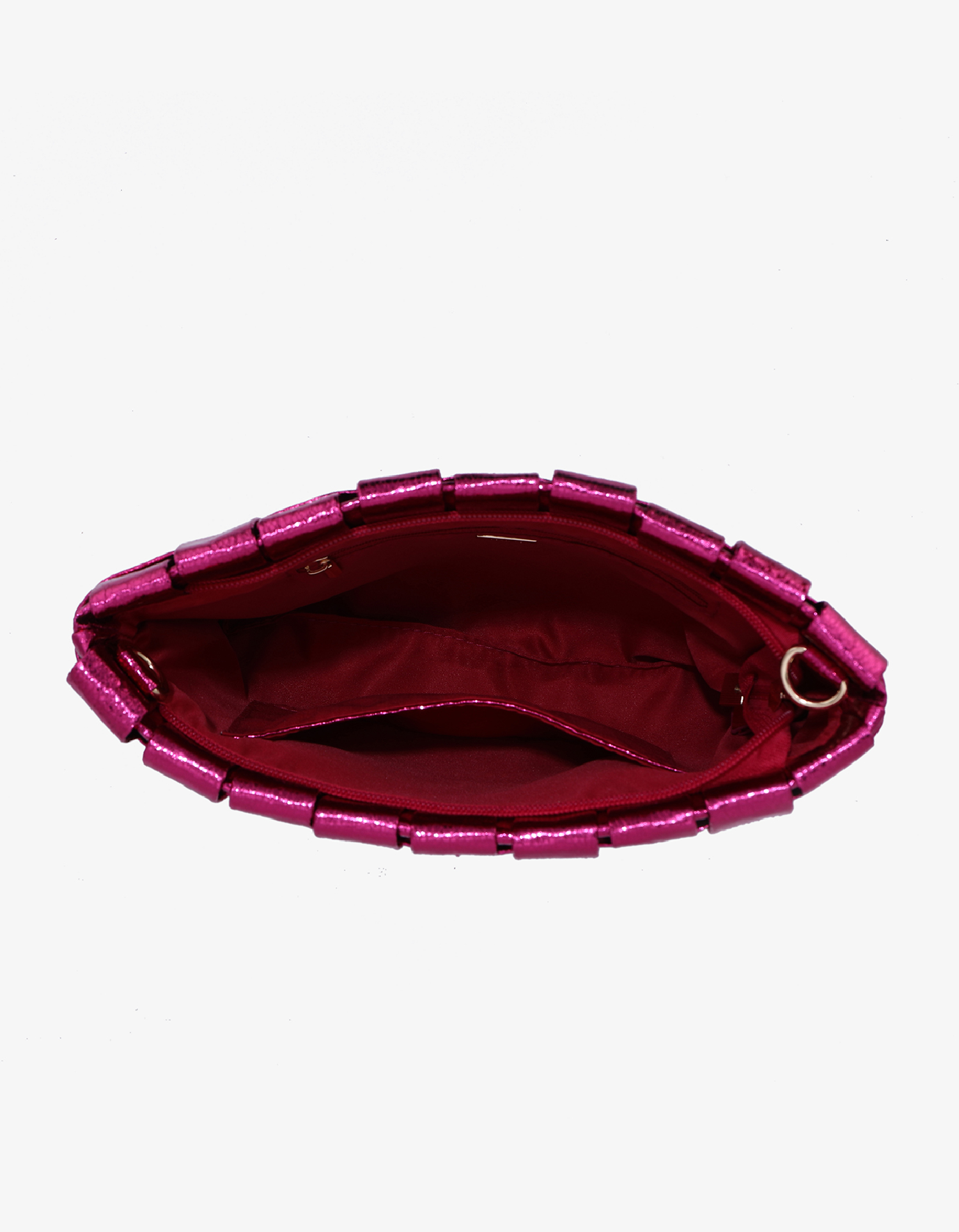 LINDY CLUTCH WOVEN LARGE HI SHINE METALLIC MAGENTA