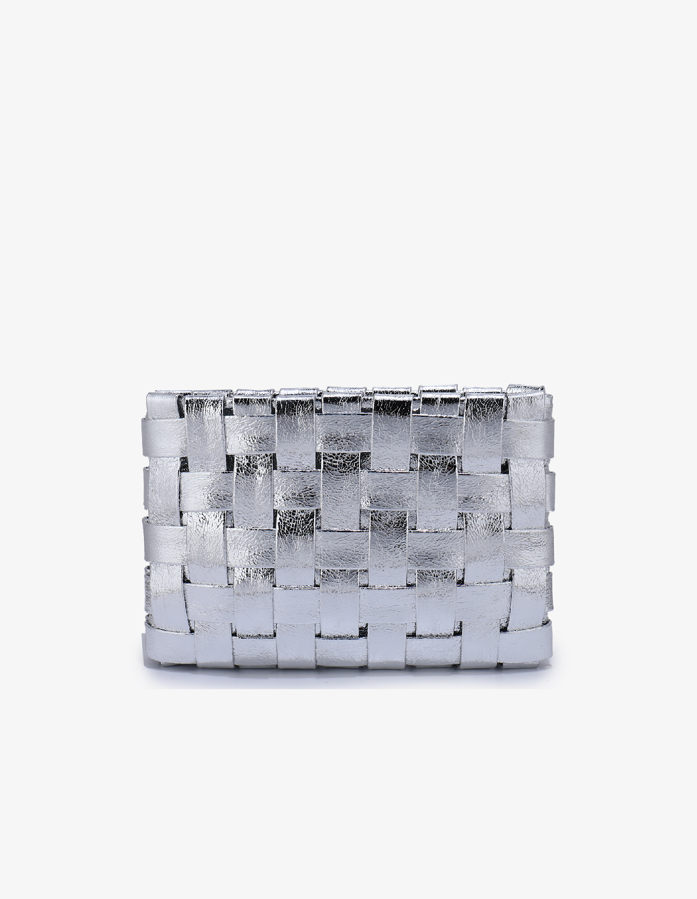 LINDY CLUTCH WOVEN LARGE HI SHINE METALLIC SILVER