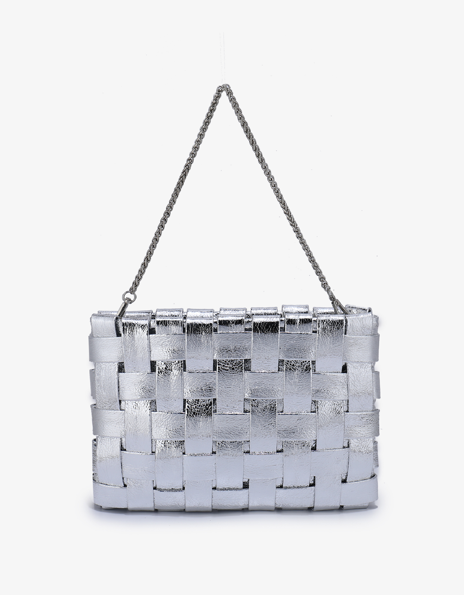 LINDY CLUTCH WOVEN LARGE HI SHINE METALLIC SILVER