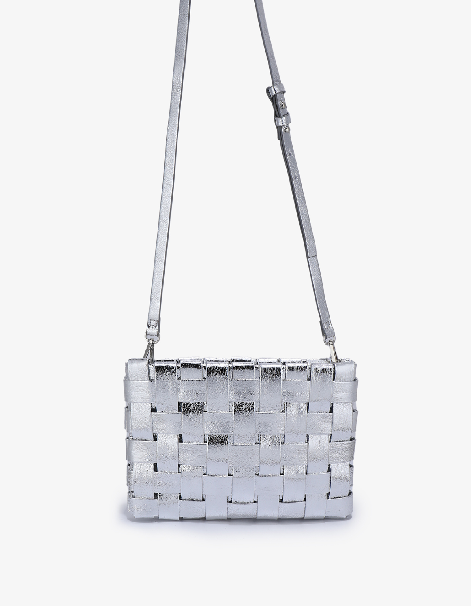 LINDY CLUTCH WOVEN LARGE HI SHINE METALLIC SILVER