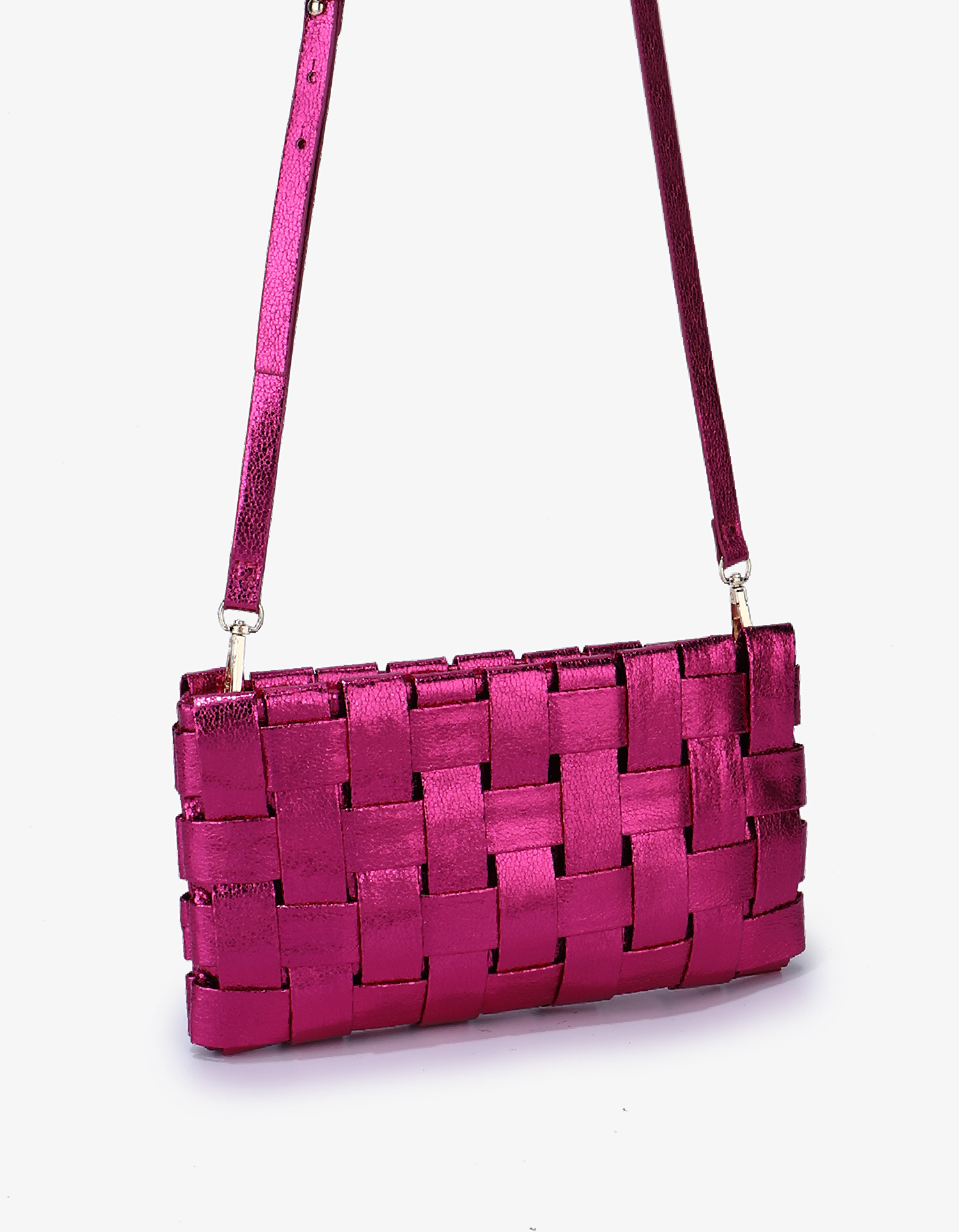 LINDY WOVEN CLUTCH SMALL HI SHINE METALLIC MAGENTA