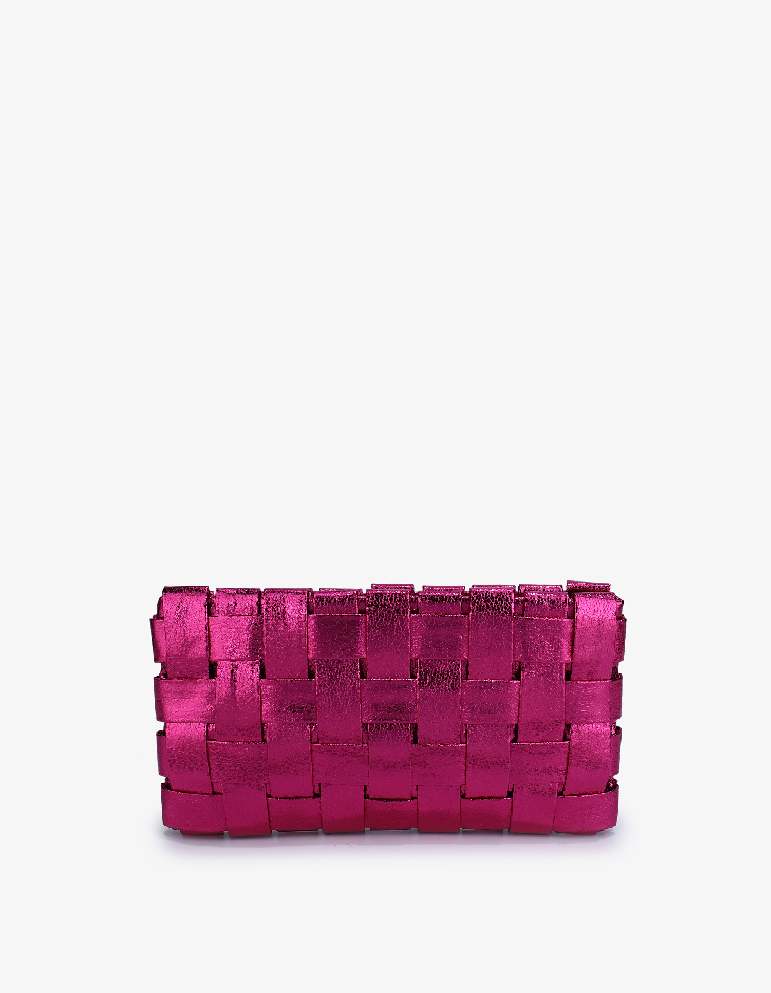 LINDY WOVEN CLUTCH SMALL HI SHINE METALLIC MAGENTA